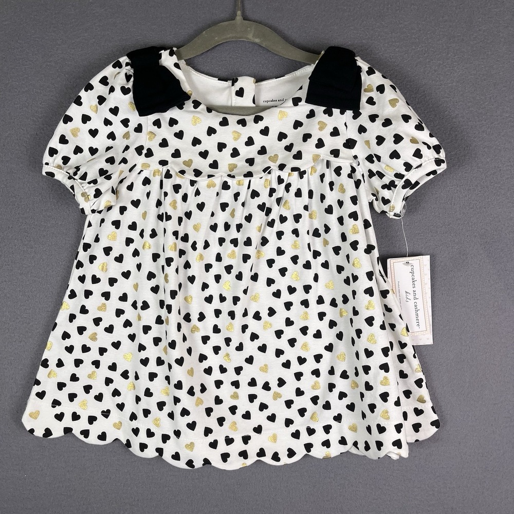 NWT Cupcakes and Cashmere Baby Girls 5T Heart Print Dress Velvet Bows